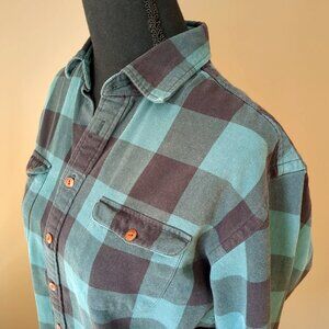 Frank & Oak Blue Oversized Flannel Plaid Button Down 100% Cotton Boyfriend 90s